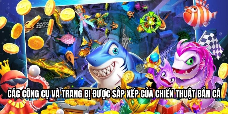 Các công cụ và trang bị được sắp xếp của chiến thuật bắn cá