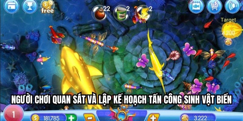 Người chơi quan sát và lập kế hoạch tấn công sinh vật biển